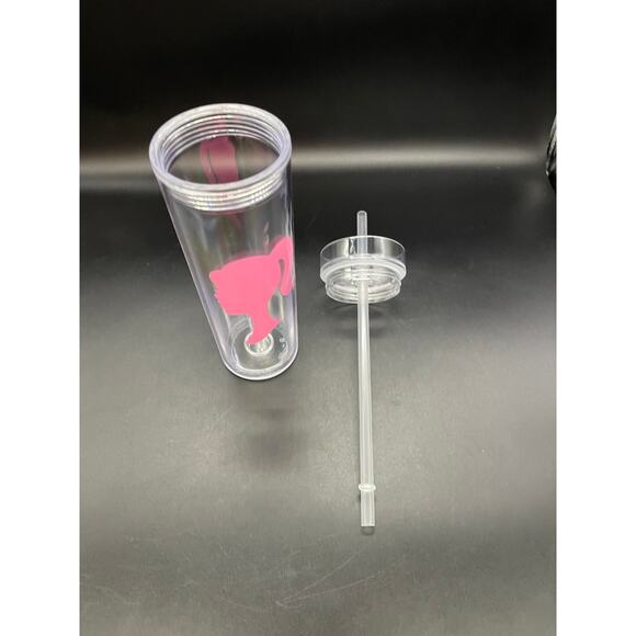 Strata Pink Barbie Head Silhouette Double Wall Tumbler Cup with Straw 16 oz - Picture 4 of 6